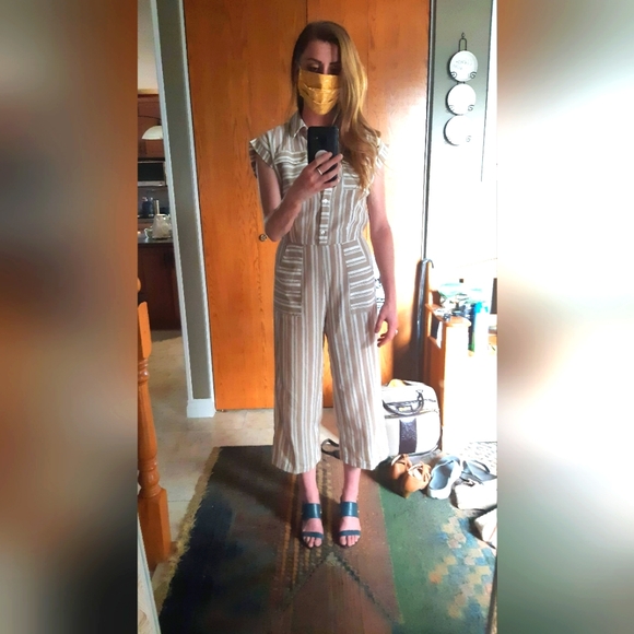 Cotton Tan & White Romper - Picture 2 of 2